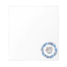 Cute Floral Azul Hydrangea Wolf Diseño Notepad