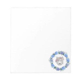 Bloc De Notas Cute Floral Azul Hydrangea Wolf Diseño Notepad