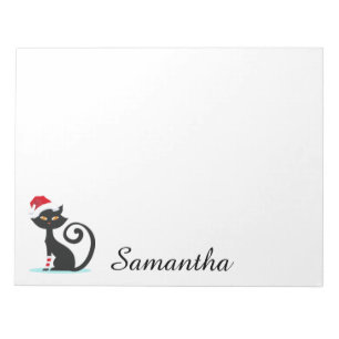 Bloc De Notas Cute gato negro Santa Hat personalizado