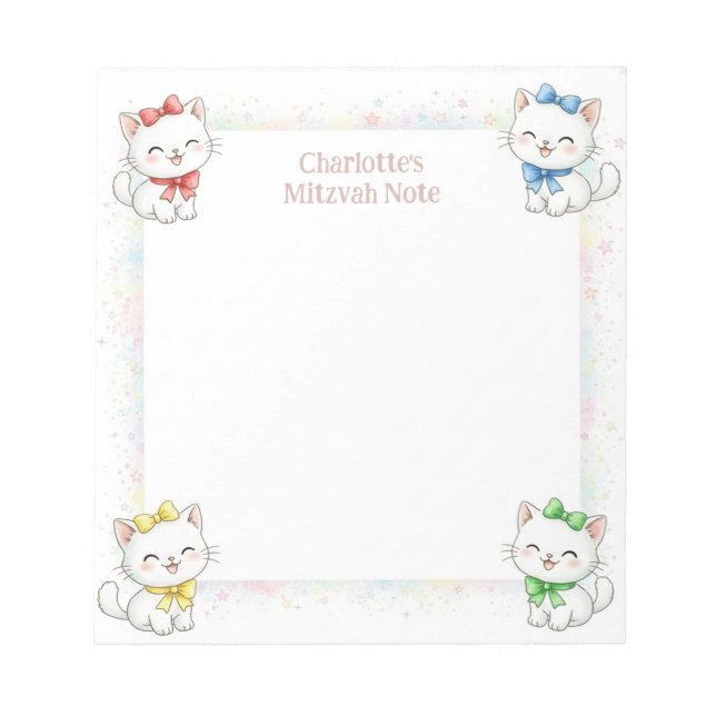 Bloc De Notas Cute Gatos Personalizados Mitzvah Notas Notepad (Frente)