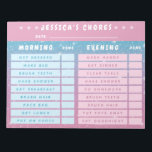 Bloc De Notas Cute Girly Pink Blue Glitter Kids Daily Chores<br><div class="desc">This notepad helps keep track of all the things your daughter needs to do each day. It has a glittery pastel pink and blue color scheme, and features two segments (Morning and Evening), each with 9 tasks that are customizable. Default options include get dressed, brush teeth, have shower, brush hair,...</div>