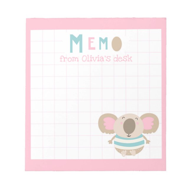 Bloc De Notas Cute Girly Pink Frame Koala De La Mesa De Memo (Frente)