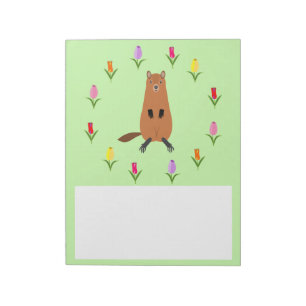 Bloc De Notas Cute Groundhog y Tulip Flowers