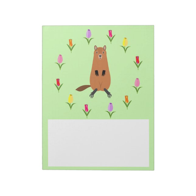 Bloc De Notas Cute Groundhog y Tulip Flowers (Lado Izquierdo)