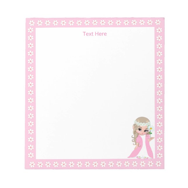 Bloc De Notas Cute Hada Princesa & Flores Blancas en Simple  (Frente)