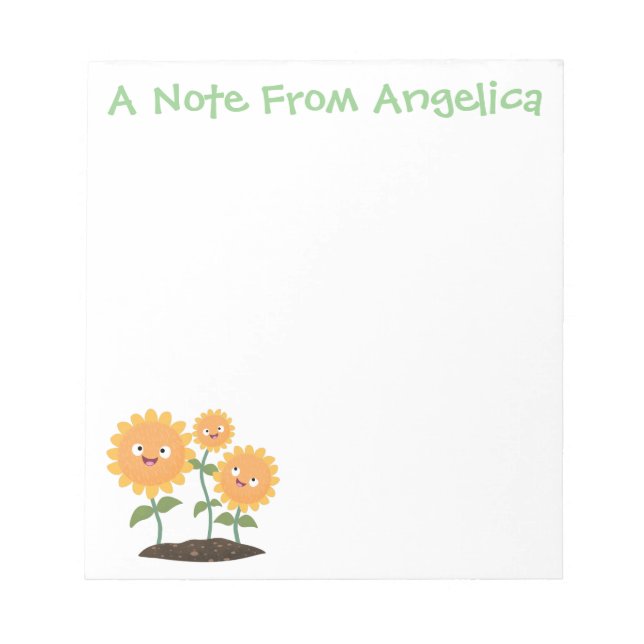 Bloc De Notas Cute happy sunflowers smiling cartoon illustration (Frente)