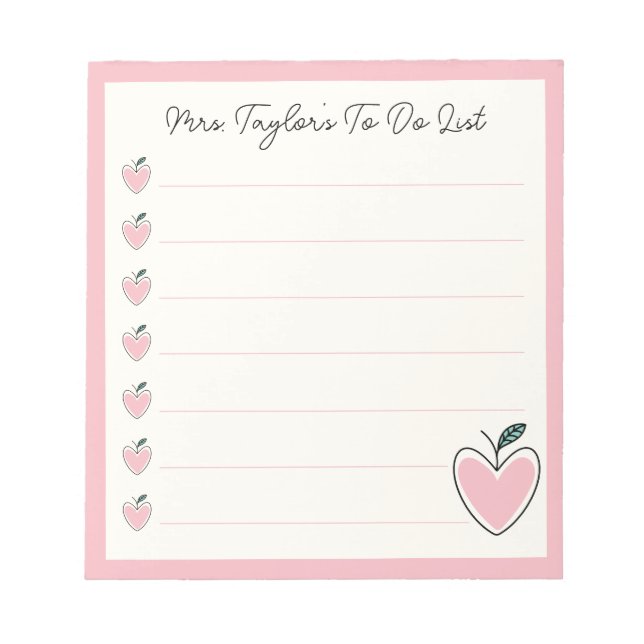 Bloc De Notas Cute Heart Apple Teacher To Do List Valentine Gift (Frente)