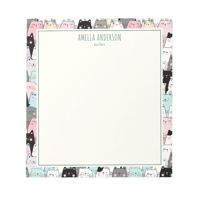 Bloc De Notas Cute Kawaii Cats Pattern Personalize Name (Frente)