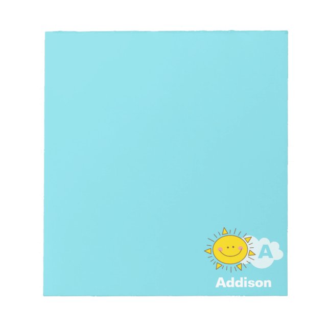 Bloc De Notas Cute Kawaii Happy Sunshine Monograma Añadir tu nom (Frente)