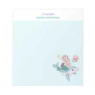 Bloc De Notas Cute Mermaid Riding a Dolphin Under the Sea
