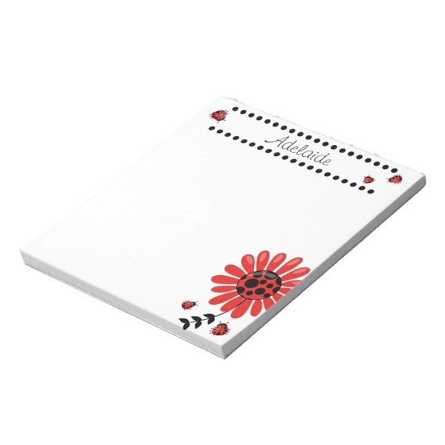 Bloc De Notas Cute Moderno Ladybug Rojo Personalizado (Lado Izquierdo)