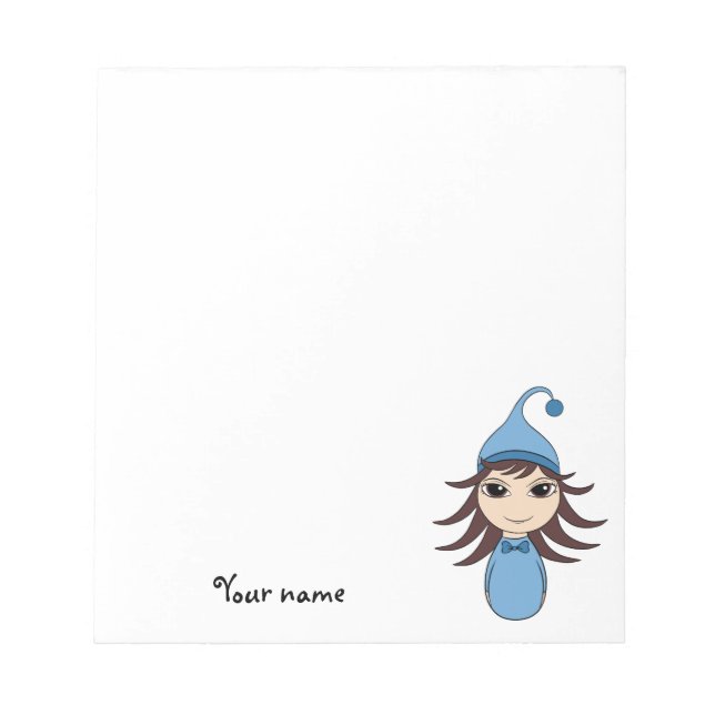 Bloc De Notas Cute morena pajama chica chibi en azul (Frente)