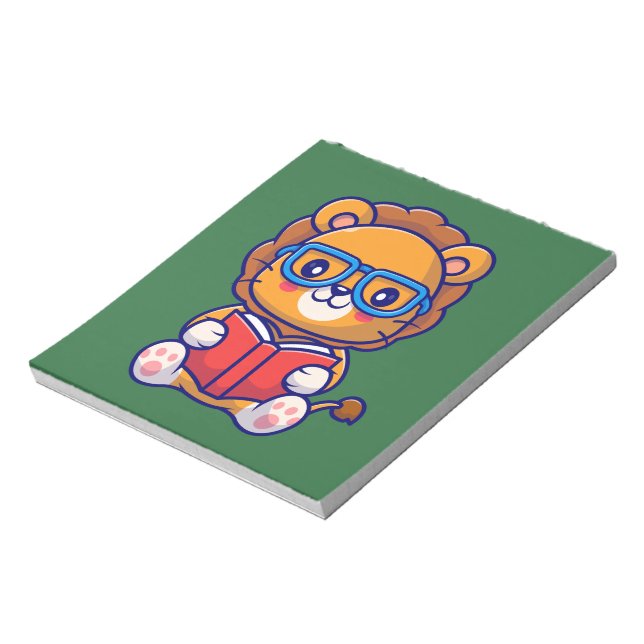 Bloc De Notas Cute Nerd Lion Reading a Book (Lado Izquierdo)