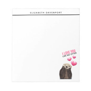Bloc De Notas Cute Otter con los corazones rosados te quieren pi