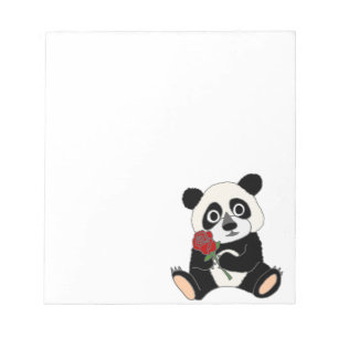 Bloc De Notas Cute Panda Bear Holding Red Rose
