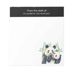 Bloc De Notas Cute Panda Pair en Bambú Acuarela Notepad