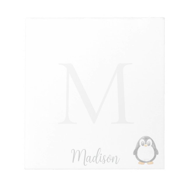 Bloc De Notas Cute Penguin Custom Name Initial  (Frente)