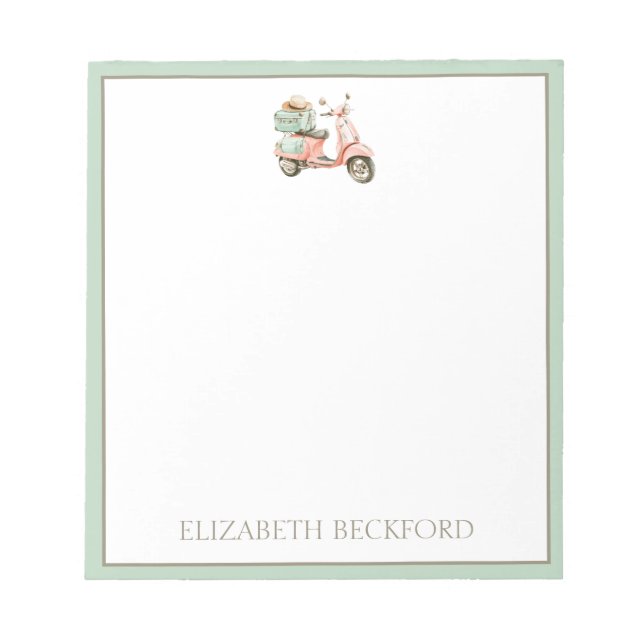 Bloc De Notas Cute Pink and Aqua Coastal Scooter (Frente)