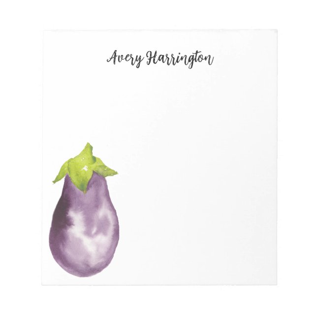 Bloc De Notas Cute Purple Eggplant Acuarela Cosecha (Frente)