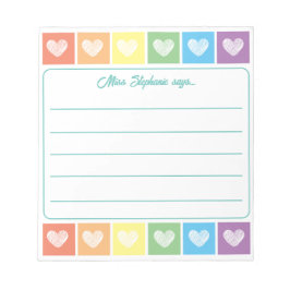 Bloc De Notas Cute Rainbow Y Heart Teacher Name Notepad