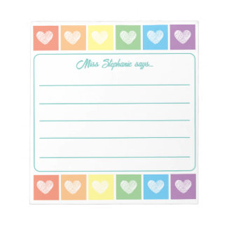 Bloc De Notas Cute Rainbow Y Heart Teacher Name Notepad