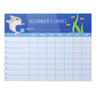 Bloc De Notas Cute Shark Colorful Underwater Scene Chore Chart