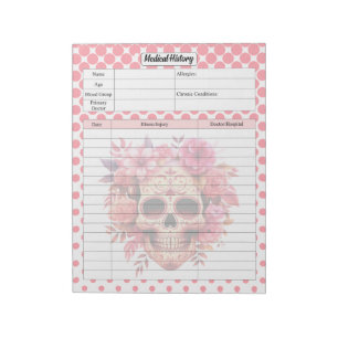 Bloc De Notas Cute Sugar Skull Medical History Notes