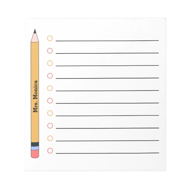 Bloc De Notas Cute Teacher Appreciation Personalized  (Frente)