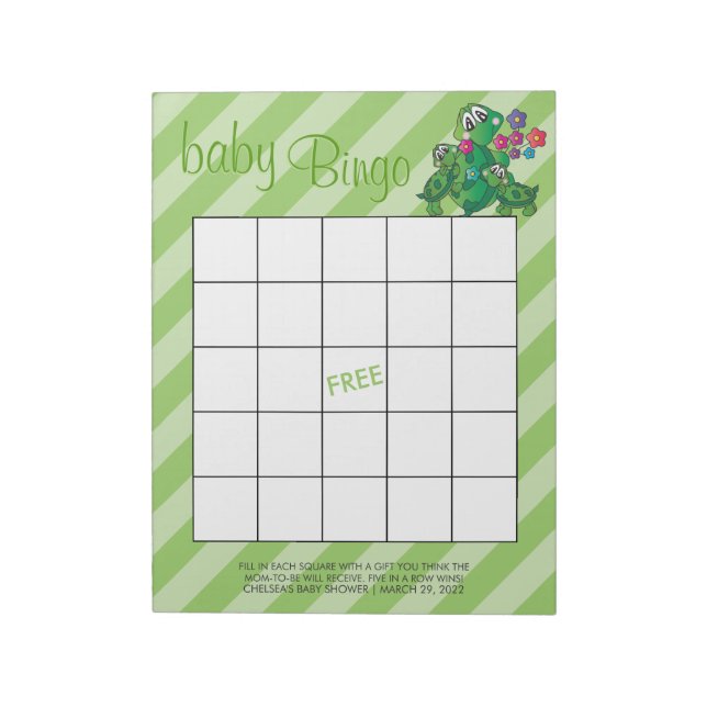 Bloc De Notas Cute Turtle Baby Shower - Juego de Bingo (Lado Izquierdo)