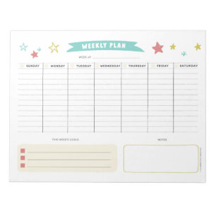 Bloc De Notas Cute Weekly Planner para Niños