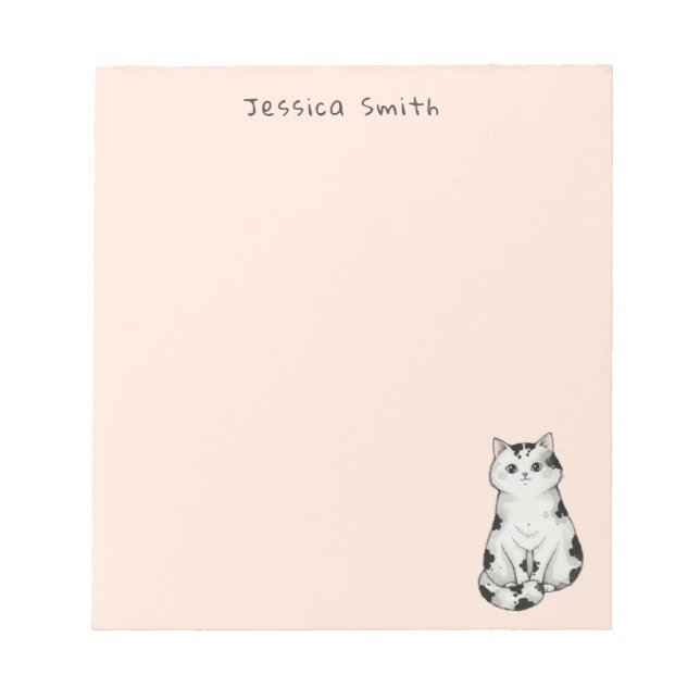 Bloc De Notas Cute whimsical Black and white Cat  Pink Notepad (Frente)