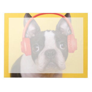 Bloc De Notas Cutest Baby Animals Boston Terrier Headphones