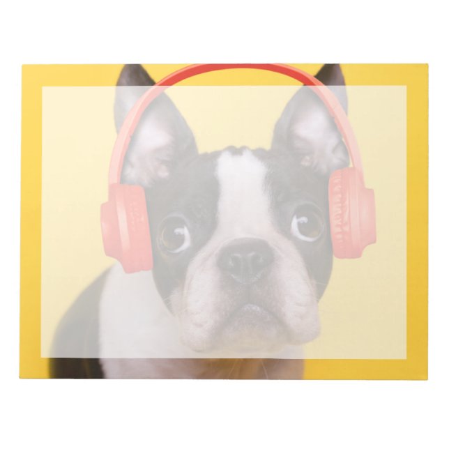 Bloc De Notas Cutest Baby Animals | Boston Terrier Headphones (Frente)