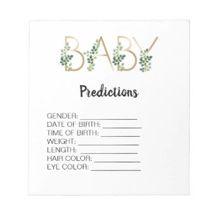 Bloc De Notas Cutie Baby Shower Predictions Game Greenery Floral
