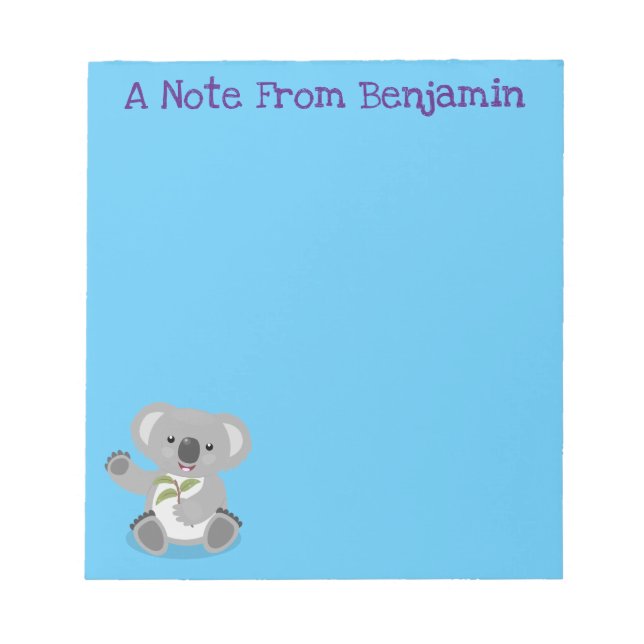 Bloc De Notas Cuto feliz koala saludando al ilustracion personal (Frente)