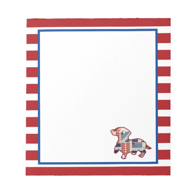 Bloc de notas Dachshund Rojo, Blanco y Azul (Frente)