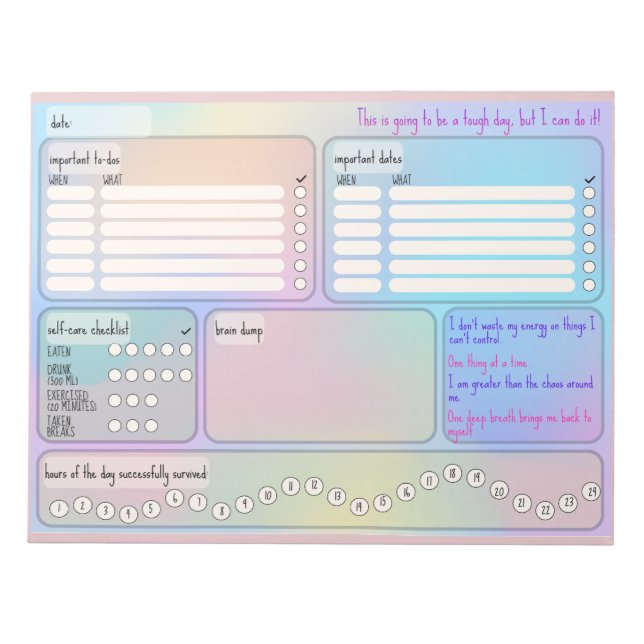 Bloc De Notas Daily Schedule for Focus & Self-Care  (Frente)