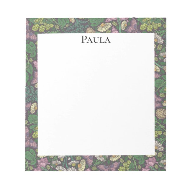 Bloc De Notas Daisies Blancos Victorianos Jardín de Mariposas Pú (Frente)