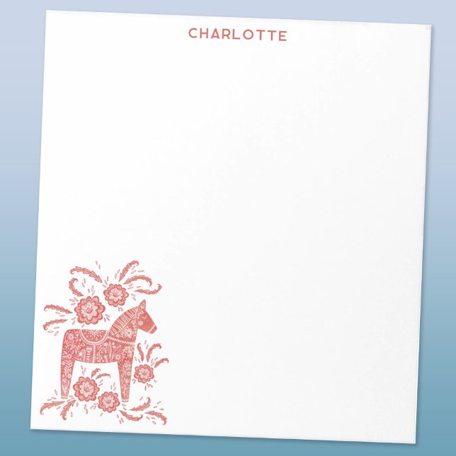 Bloc De Notas Dala escandinava - Rojo de caballo personalizado (Swedish Dala Horse red and white personalized custom name or text notepad)