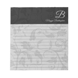 Bloc De Notas Damasco negro en línea con nombre y monograma