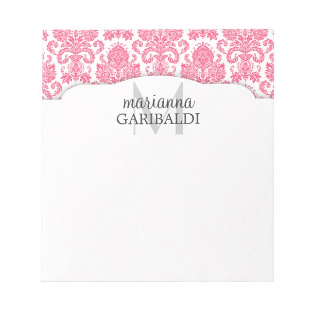 Bloc De Notas Damasco Rosa Personalizado Moderno (Frente)