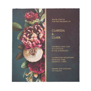 Bloc De Notas Dark Moody Bold Floral Marsala Invitación a la bod