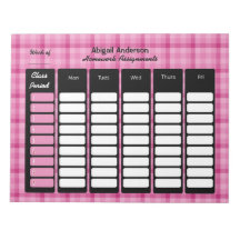 Bloc de notas de asignación de tarea de color rosa