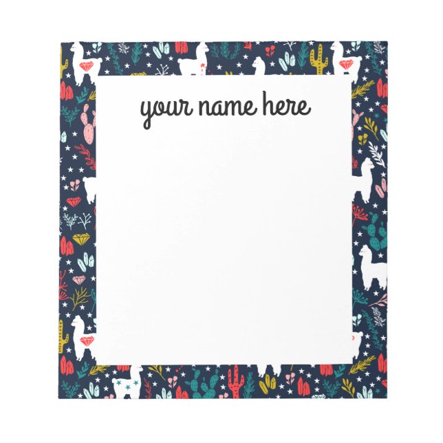 Bloc de notas de cactus y alpaca personalizado (Frente)