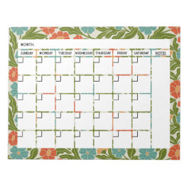 Bloc de notas de calendario de flores bohemias