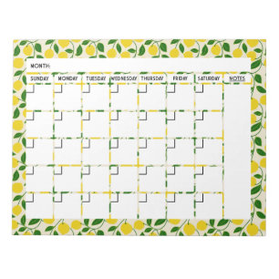 Bloc de notas de calendario de limón de Zesty