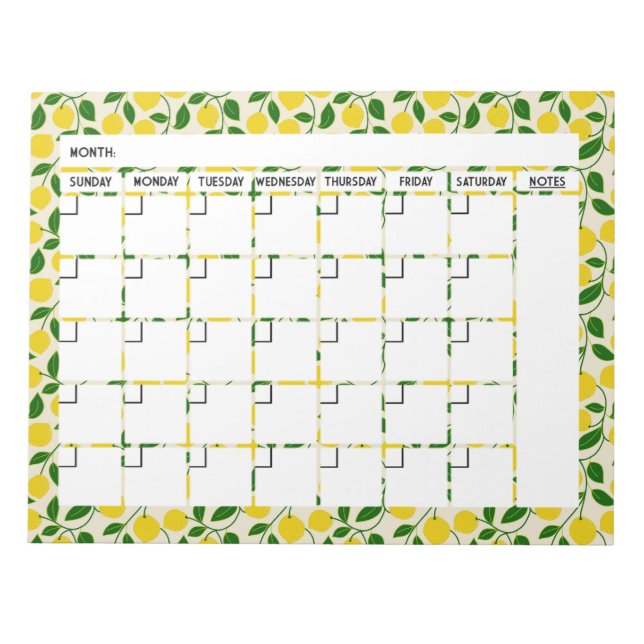 Bloc de notas de calendario de limón de Zesty (Frente)