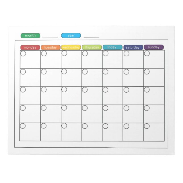 Bloc de notas de calendario mensual (Frente)