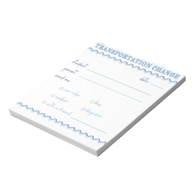 Bloc de notas de cambio de transporte azul diverti (Lado Izquierdo)
