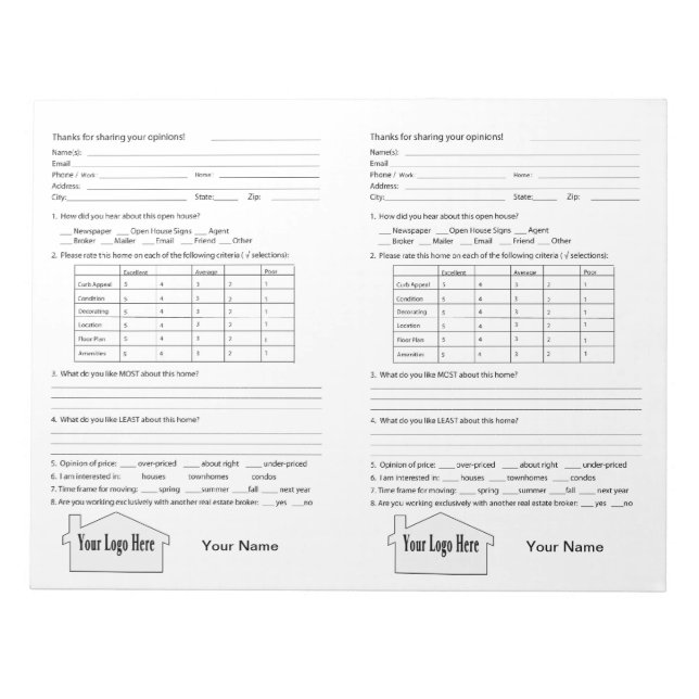 Bloc de notas de comentarios de Real Estate Open H (Frente)